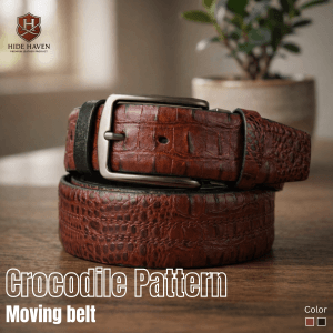 Crocodile Leather Moving Belt (Reddish Brown & Black)