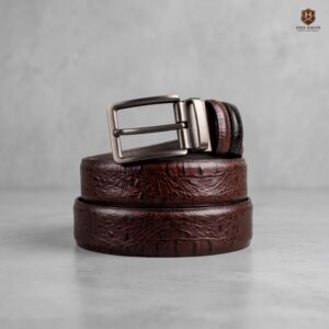 Crocodile Leather Moving Belt (Reddish Brown & Black)