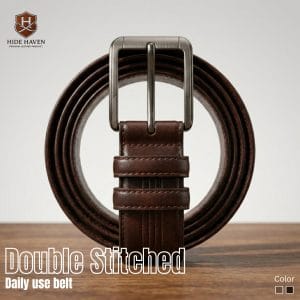 Double Stitched Daily Leather Belt (Brown)