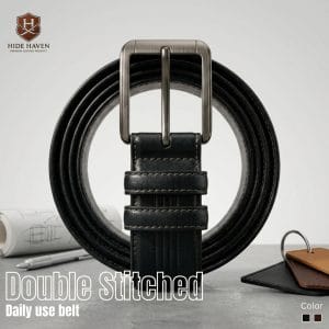 Double Stitched Daily Leather Belt (Black)