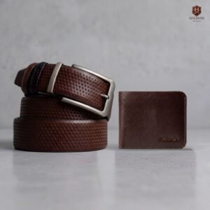 Dot Moving Belt & Mini Wallet Combo (Reddish Brown)