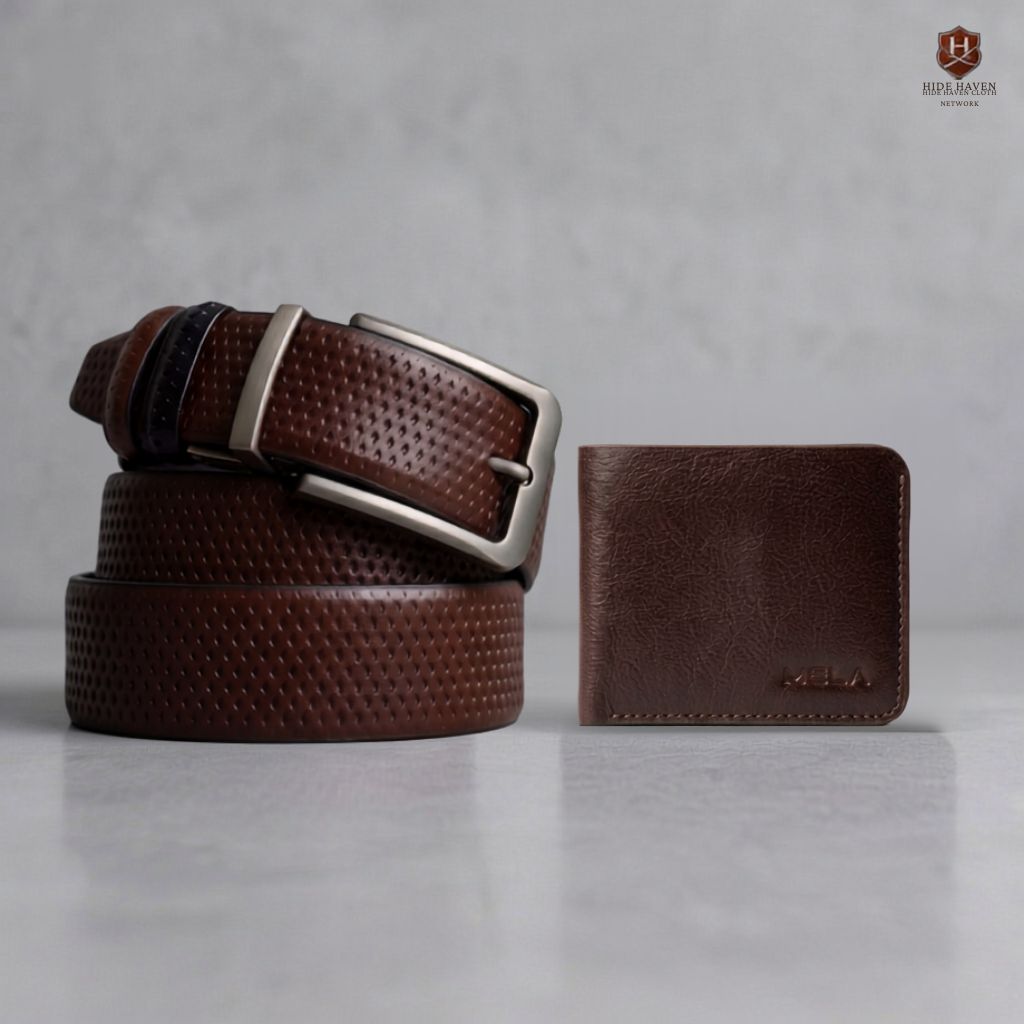 Dot Moving Belt & Mini Wallet Combo (Reddish Brown)