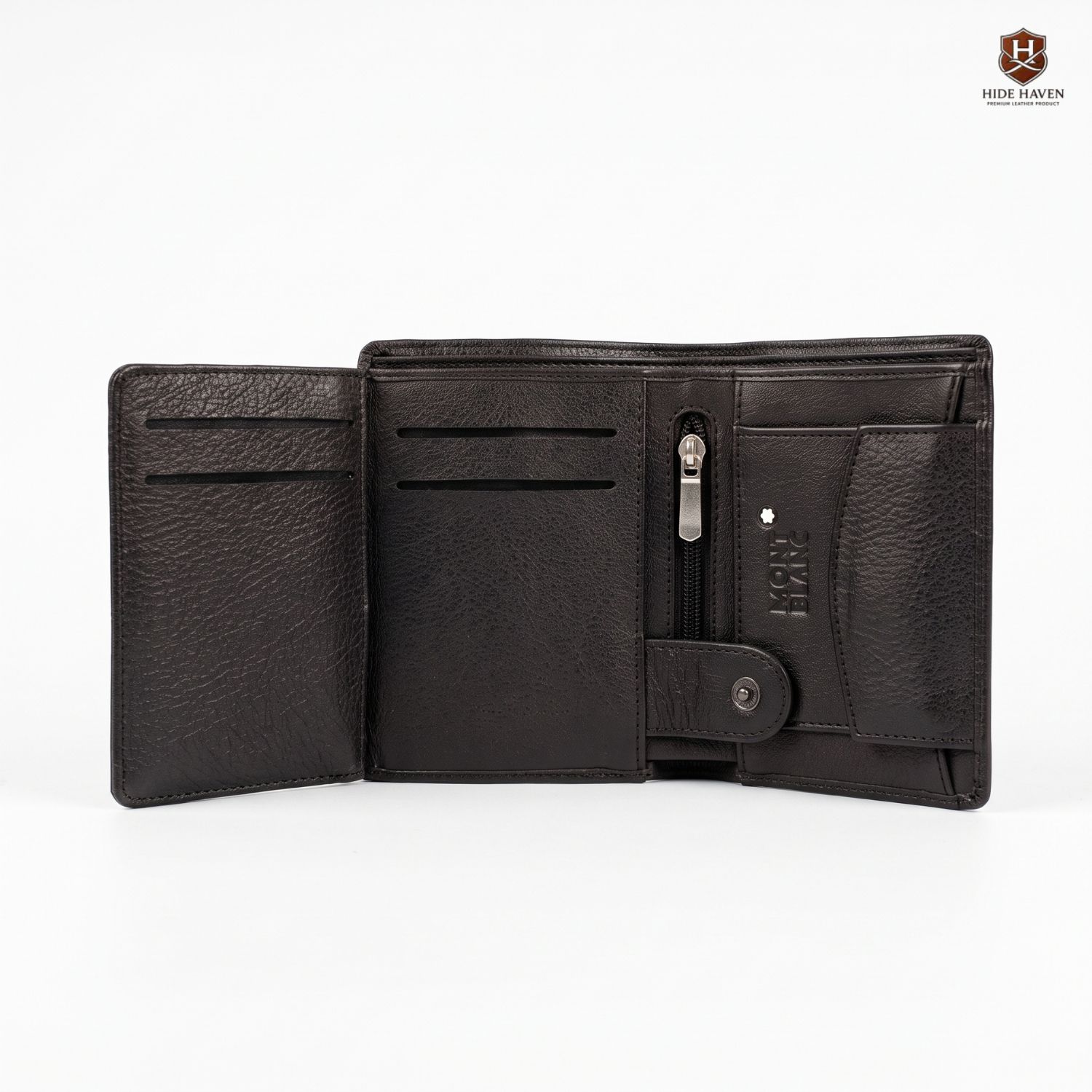 The Mont Black Compact Leather Wallet (Black) - Image 3